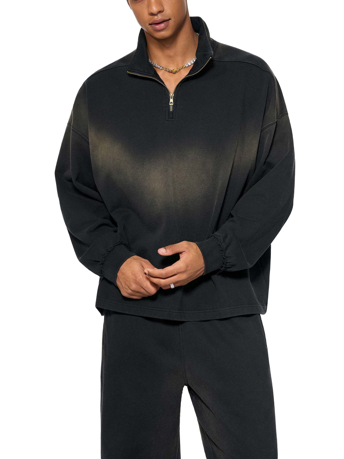 Sun Fade Raw Edge Quarter-Zip Sweatshirt