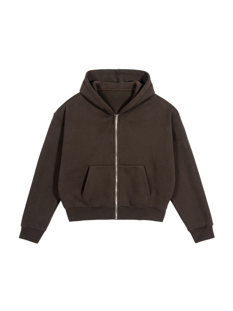 Fleece Zip-Up Boxy Hoodie