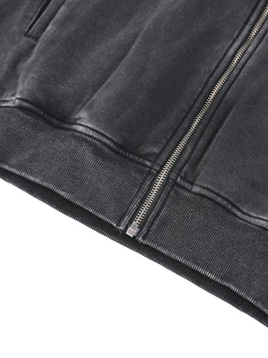 Snow Washed Tape Raw Edge Zip Hoodie