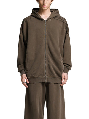 Snow Washed Tape Raw Edge Zip Hoodie