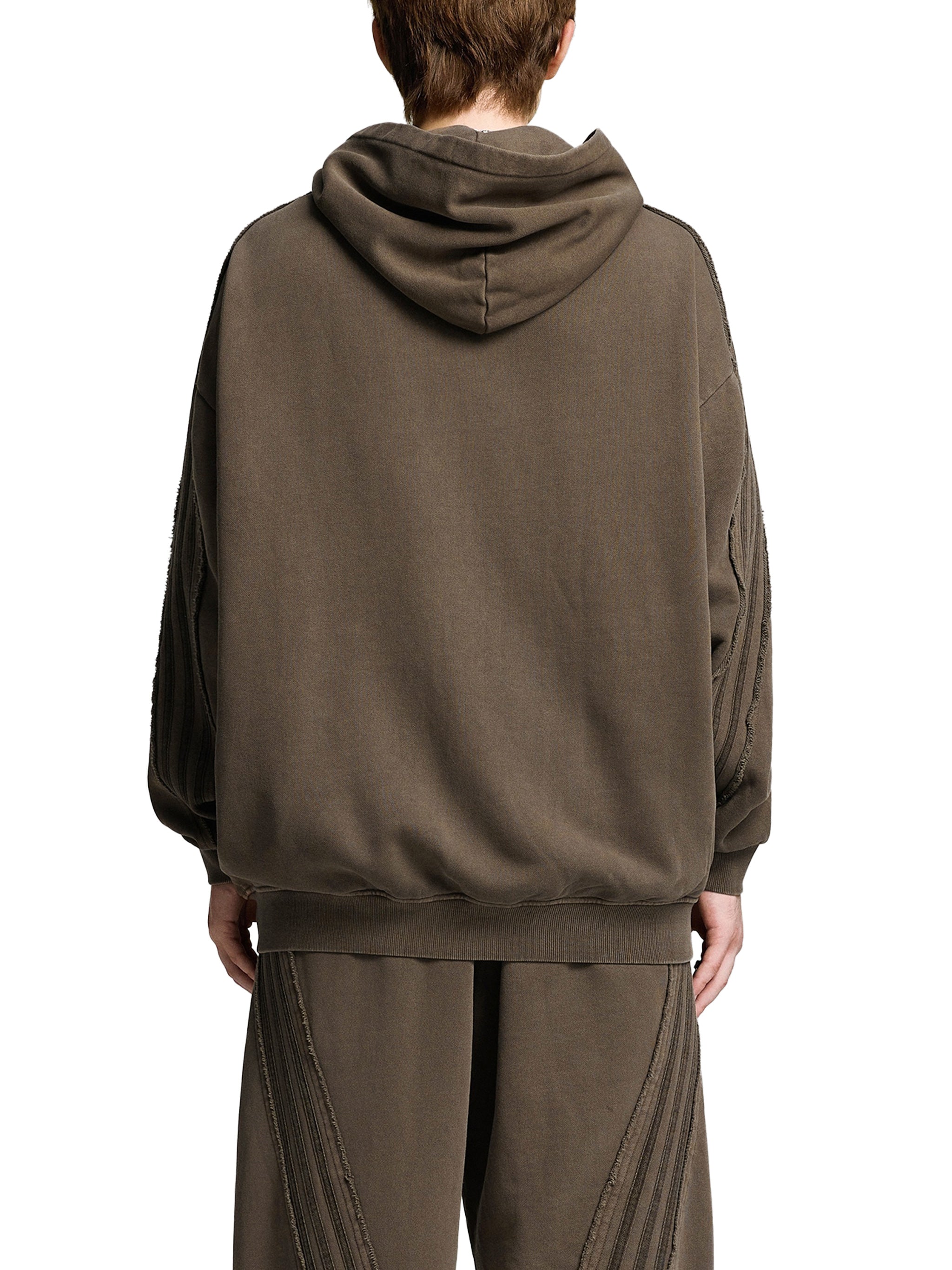 Snow Washed Tape Raw Edge Zip Hoodie