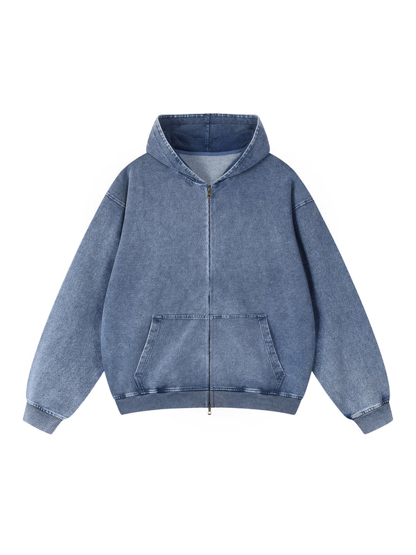 Snow Wash Oversized Zip-Up Hoodie