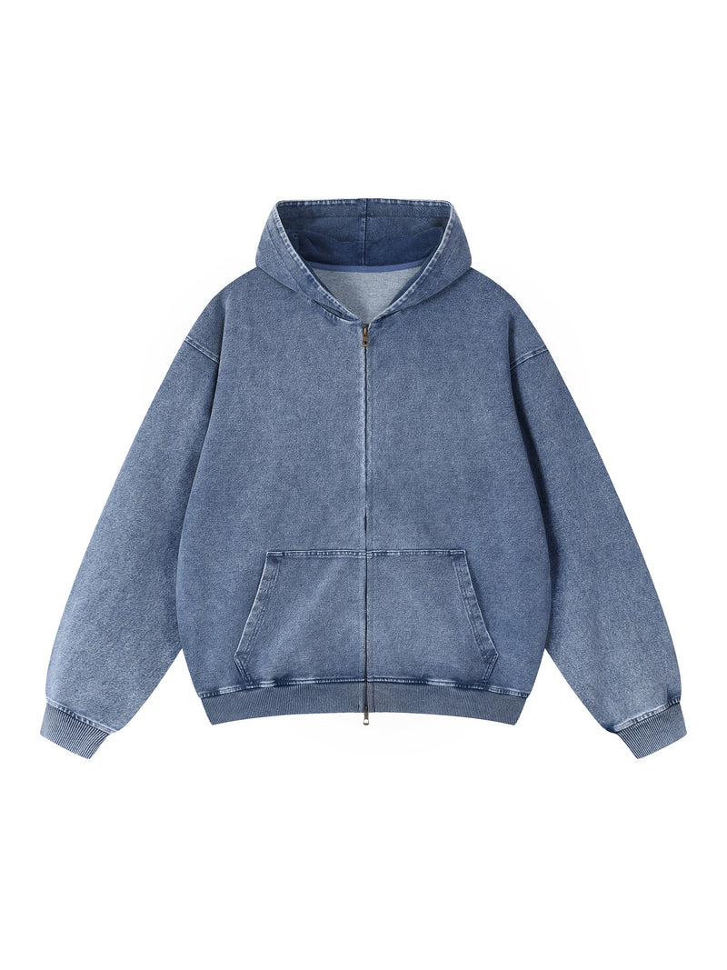 Snow Wash Oversized Zip-Up Hoodie