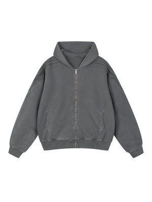 Snow Washed Tape Raw Edge Zip Hoodie