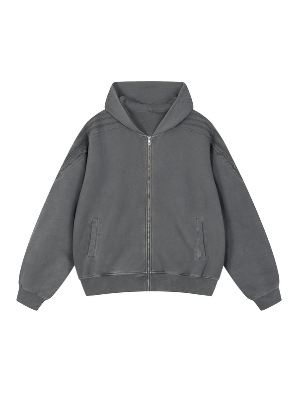 Snow Washed Tape Raw Edge Zip Hoodie