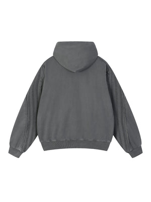 Snow Washed Tape Raw Edge Zip Hoodie