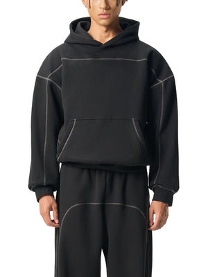 Contrast-Stitched Boxy Fleece Hoodie