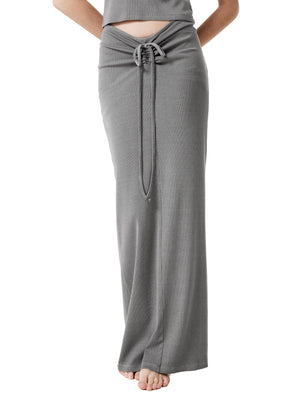Dyed Washed Drawstring Maxi Skirt
