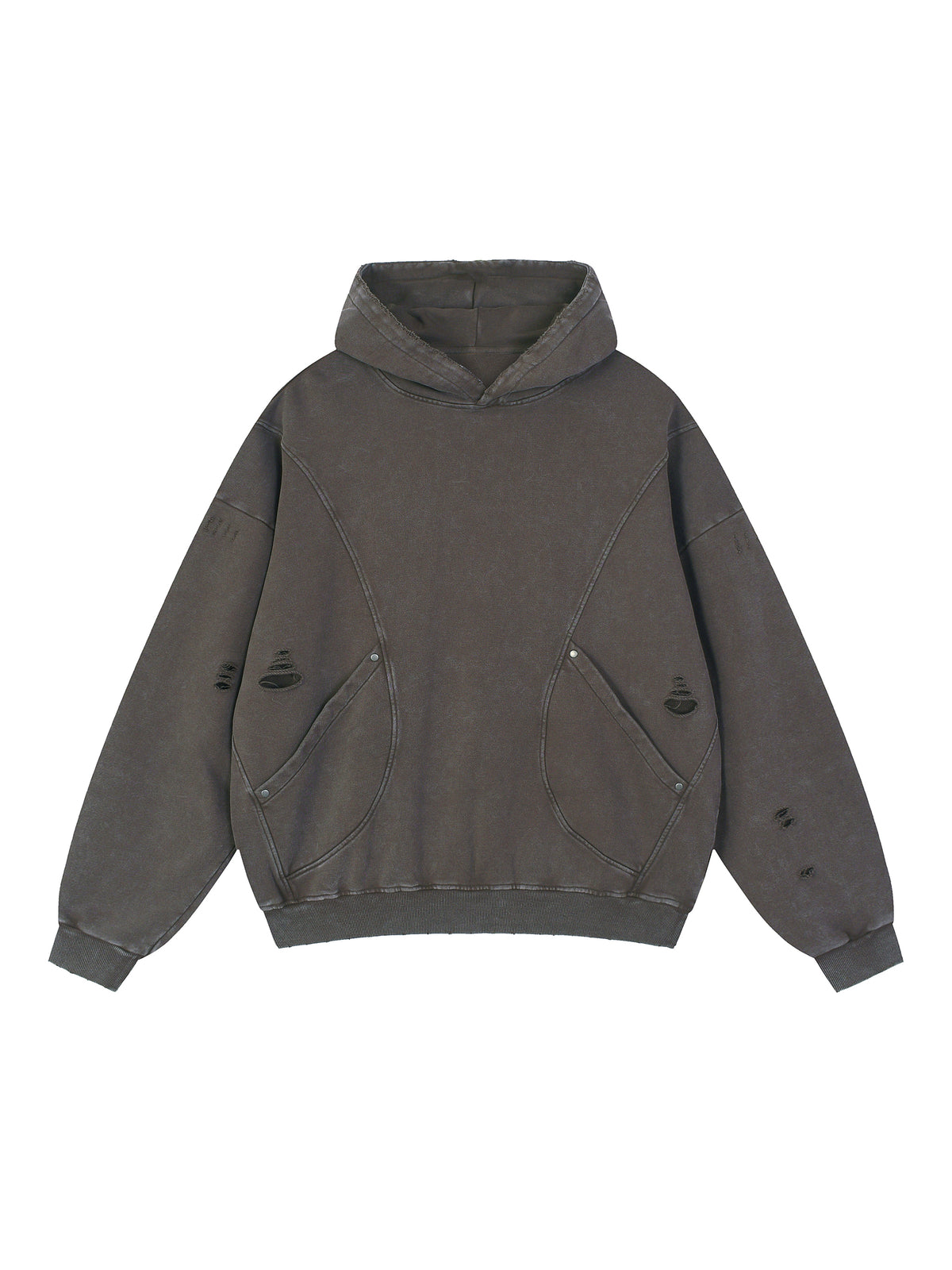 Snow Washed Distressed Panel Pocket Hoodie