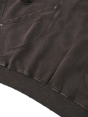 Snow Washed Distressed Panel Pocket Hoodie