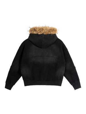 Sun Fade Boxy Detachable Fur Hoodie