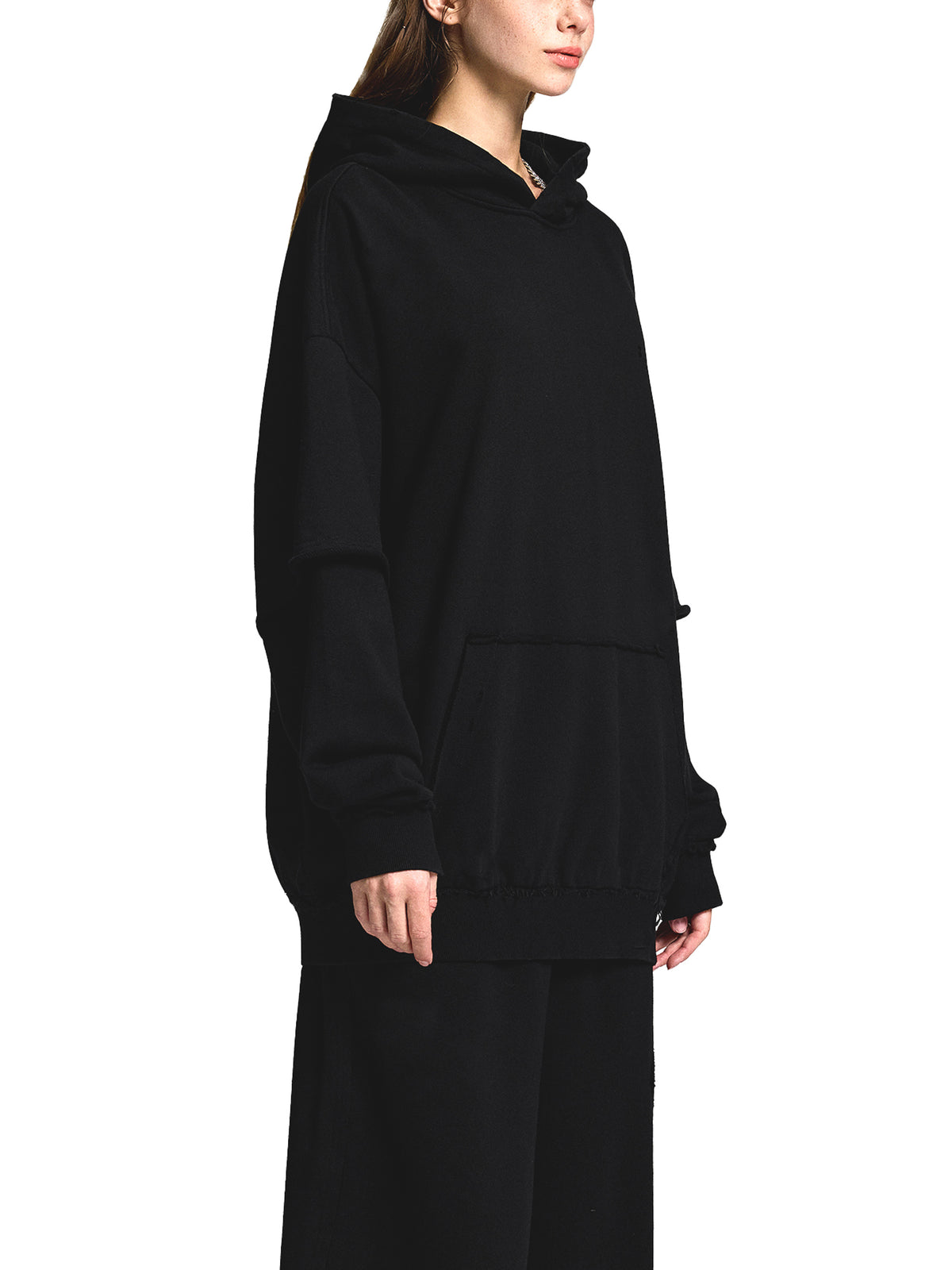 Snow Washed Raw Edge Double Layered Hoodie