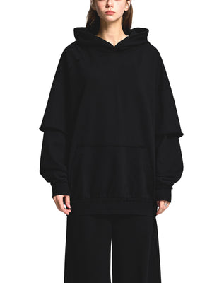 Snow Washed Raw Edge Double Layered Hoodie