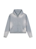 Sun Fade Frayed Raw Edge Fleece Zip Hoodie