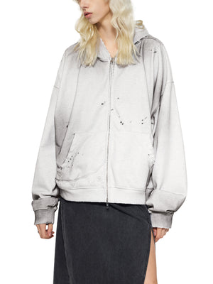 Sun Fade Frayed Raw Edge Fleece Zip Hoodie