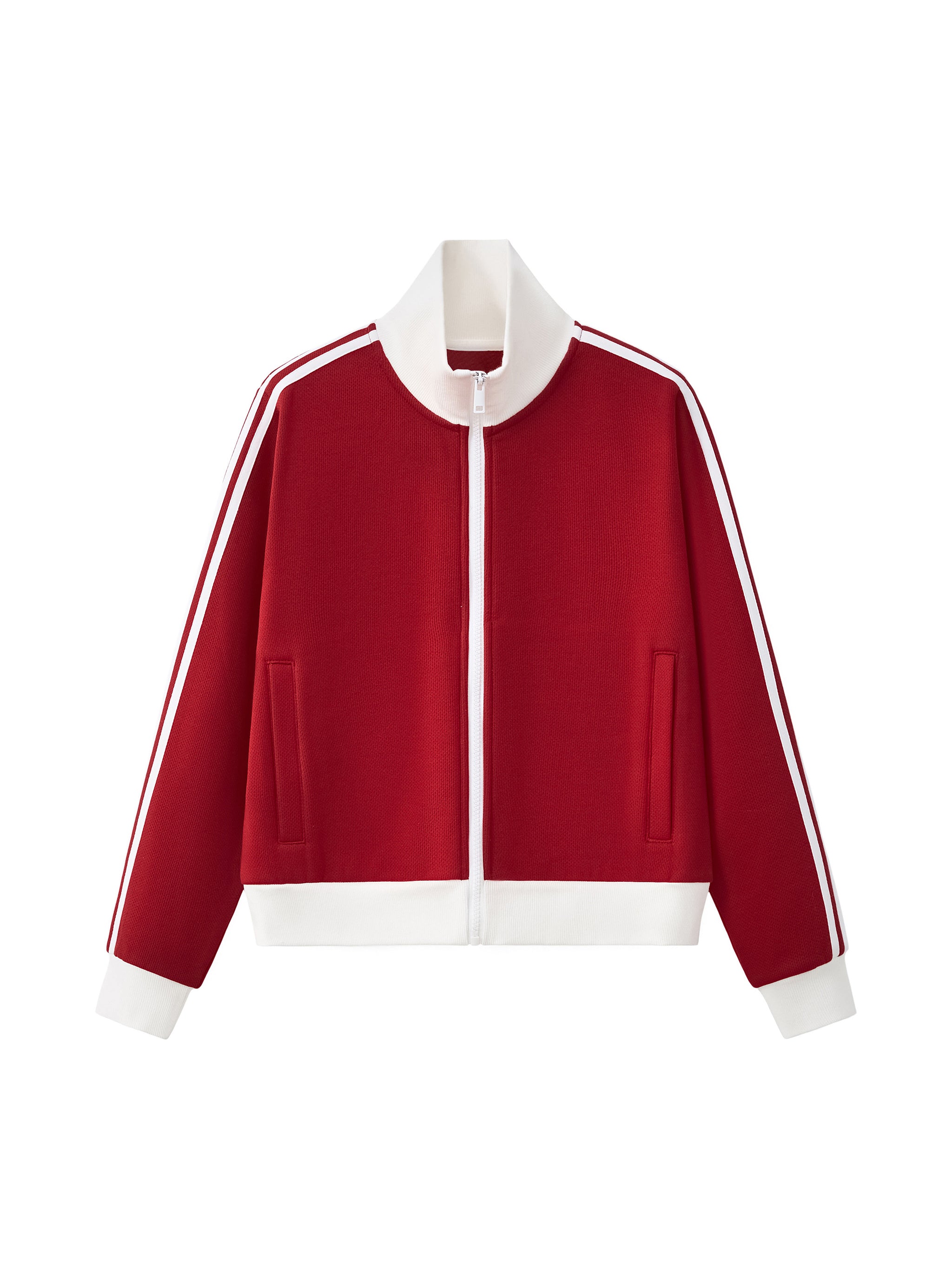 Contrast Side Stripe Fleece Cropped Track Jacket