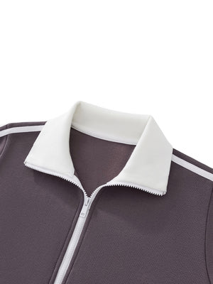 Cropped Fleece Track Jacket with Contrast Side Stripes