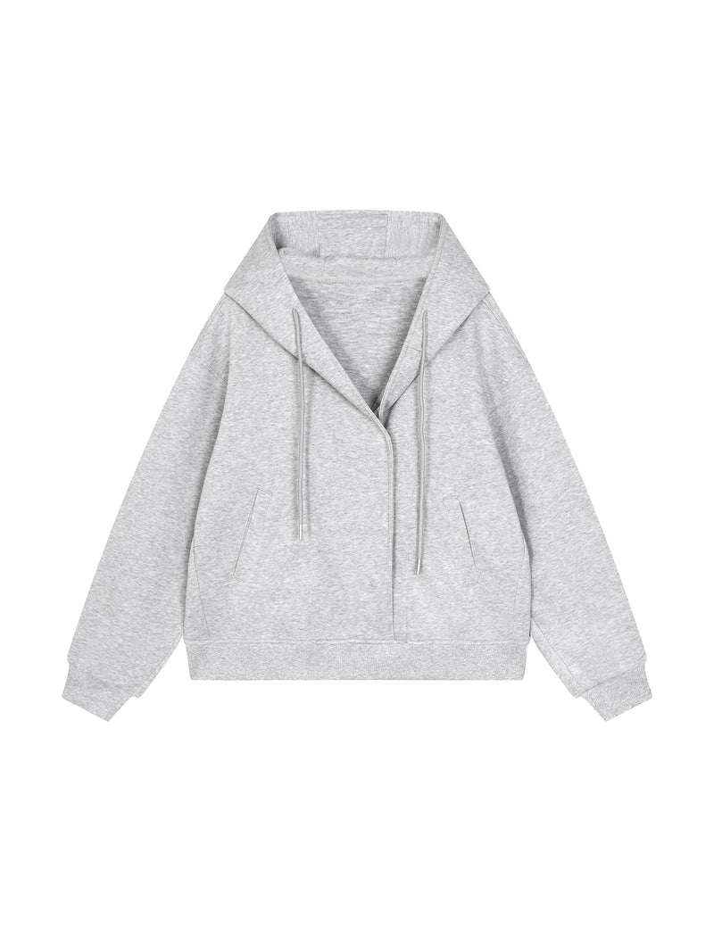 Boxy Button Placket Hoodie