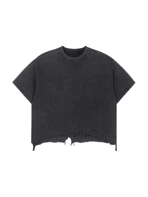 Unisex Vintage Wash Distressed Hem T-Shirt – Oversized Boxy Retro Streetwear Tee