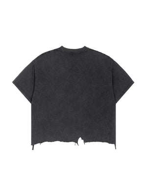 Unisex Vintage Wash Distressed Hem T-Shirt – Oversized Boxy Retro Streetwear Tee