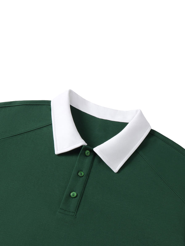 Contrast Collar Raglan Polo Shirt