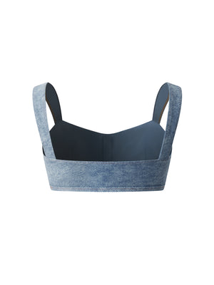 Women's Faux Denim Sports Bra – Medium Support Stretch Active Bra