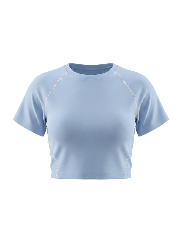 Women's Contrast Stitch Raglan Crop T-Shirt – Slim Fit Retro Crop Top