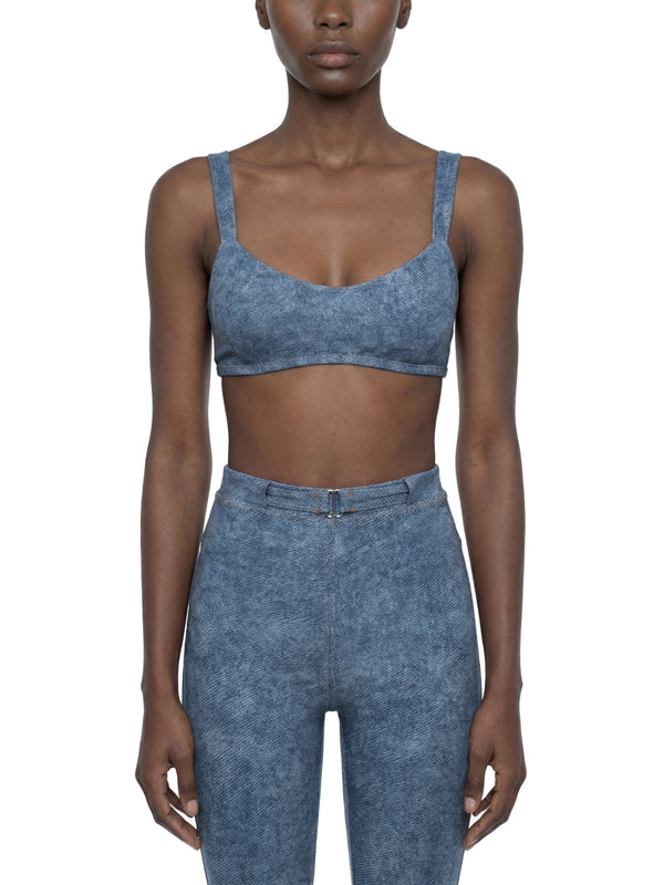 Women's Faux Denim Sports Bra – Medium Support Stretch Active Bra
