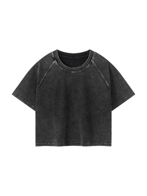 Women's Mineral Wash Raglan Crop T-Shirt – Vintage Slim Fit Streetwear Tee