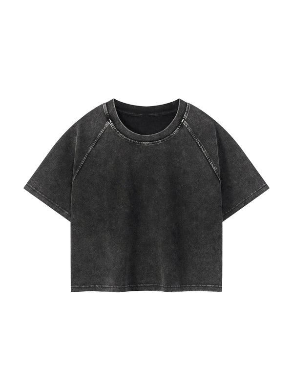 Women's Mineral Wash Raglan Crop T-Shirt – Vintage Slim Fit Streetwear Tee