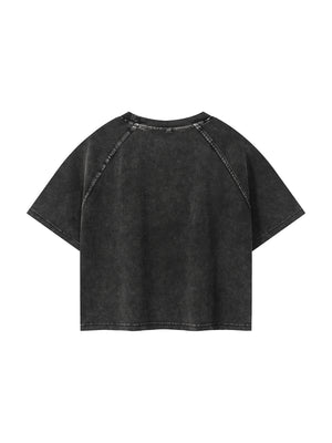 Women's Mineral Wash Raglan Crop T-Shirt – Vintage Slim Fit Streetwear Tee