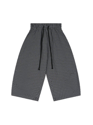 Unisex Plaid Loose Capri Shorts – Relaxed Streetwear Drawstring Shorts