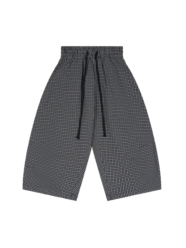 Unisex Plaid Loose Capri Shorts – Relaxed Streetwear Drawstring Shorts