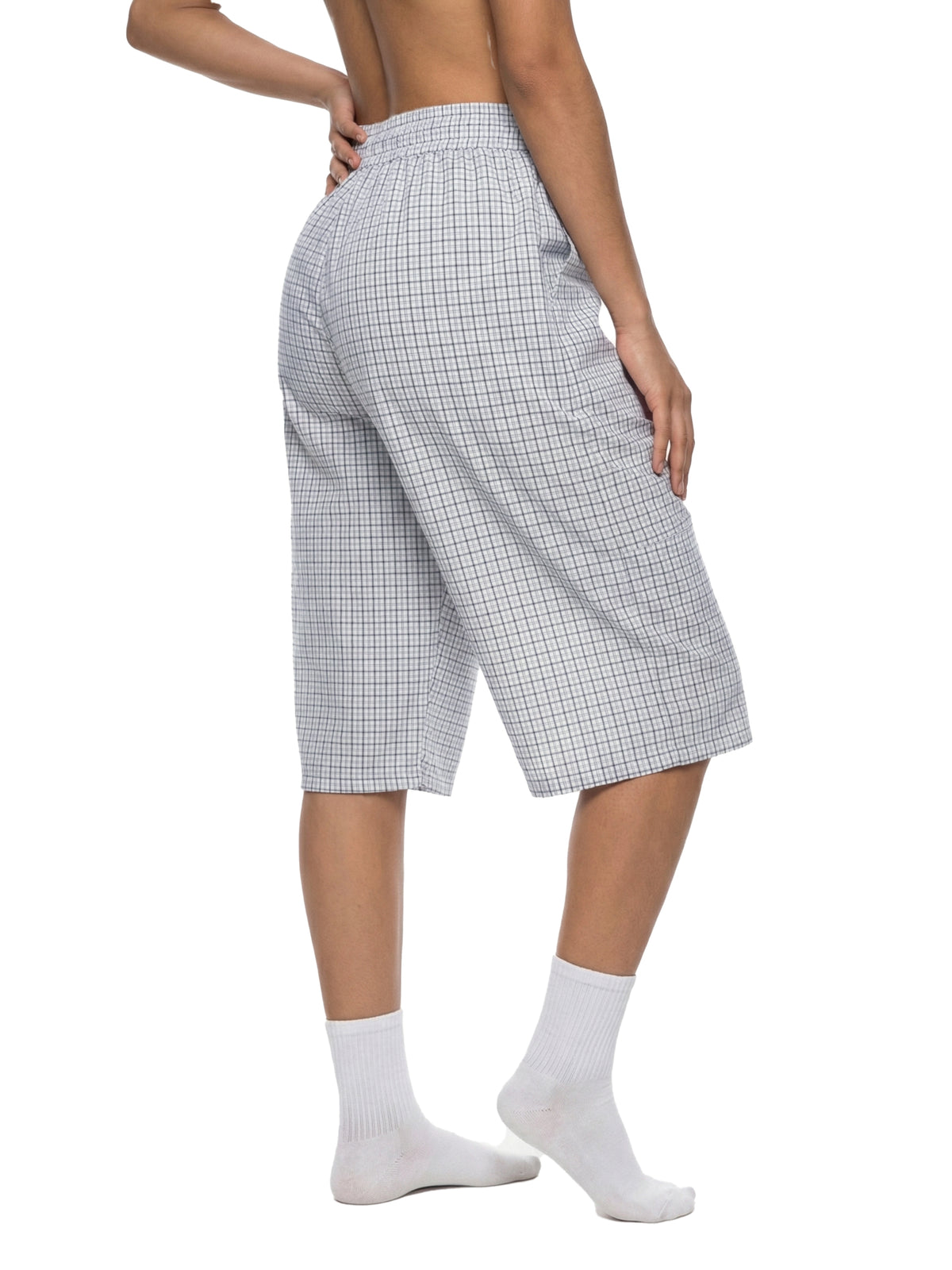 Unisex Plaid Loose Capri Shorts – Relaxed Streetwear Drawstring Shorts