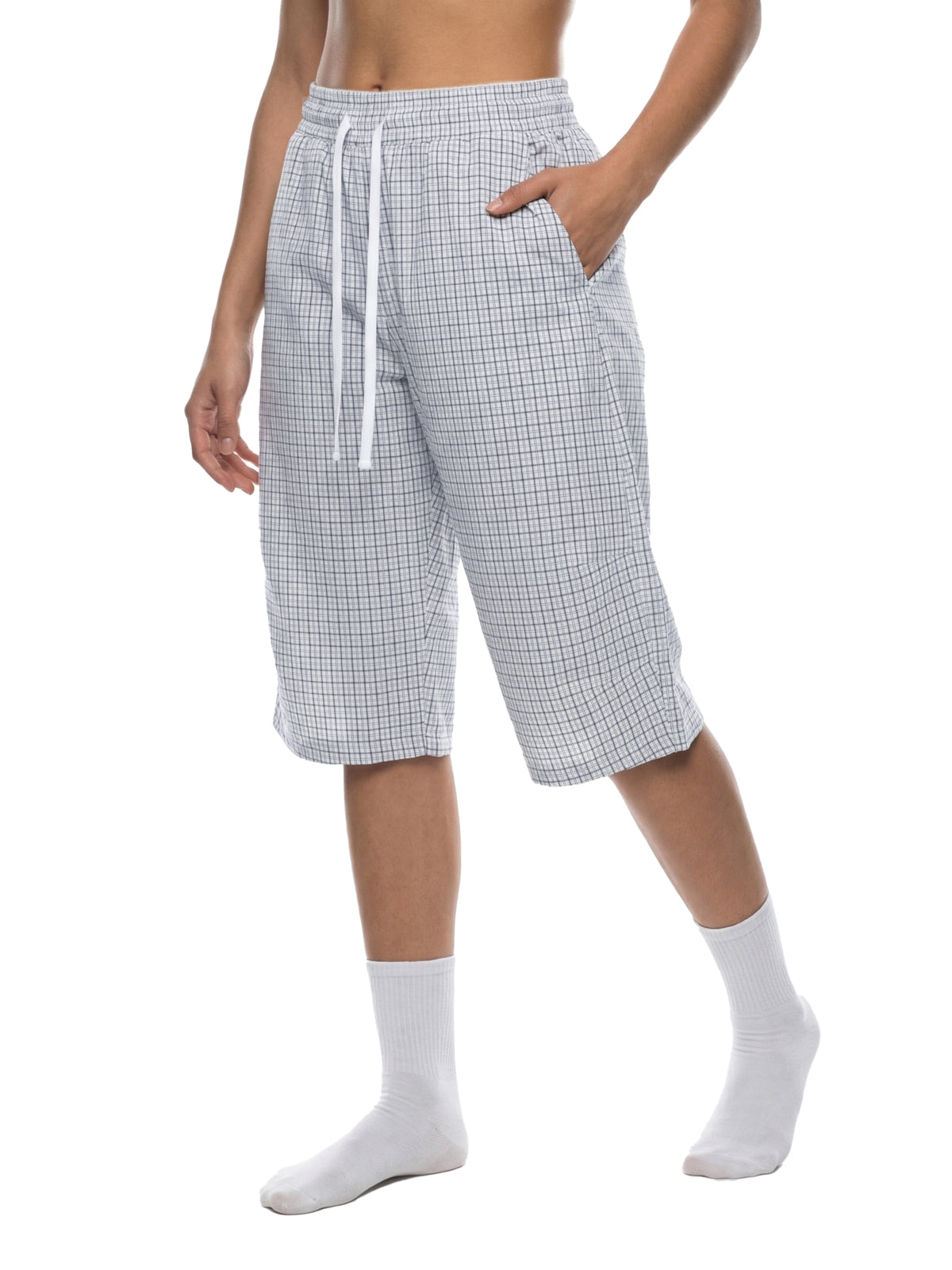 Unisex Plaid Loose Capri Shorts – Relaxed Streetwear Drawstring Shorts