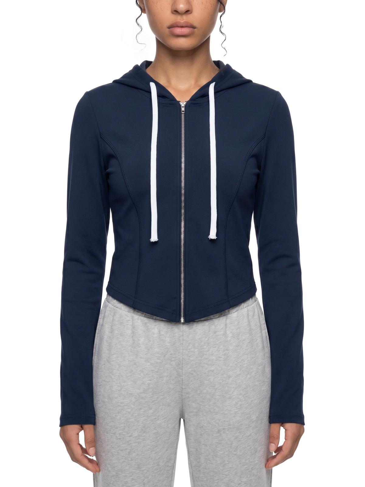 Women's Slim Cropped Full-Zip Hoodie – Fitted Athleisure Sweatshirt