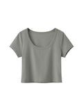 Women's Solid Color Slim Crop T-Shirt – Fitted Everyday Essential Crop Top