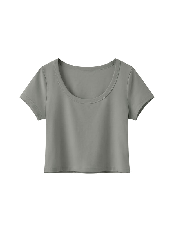 Women's Solid Color Slim Crop T-Shirt – Fitted Everyday Essential Crop Top