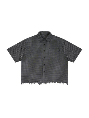 Unisex Distressed Plaid Boxy Shirt – Oversized Vintage Streetwear Flannel