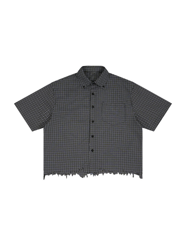Unisex Distressed Plaid Boxy Shirt – Oversized Vintage Streetwear Flannel