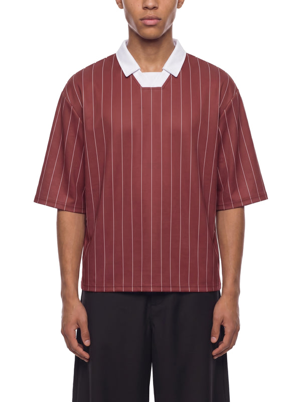 Unisex Pinstripe Collared Soccer Jersey – Oversized Retro Soccer Shirt