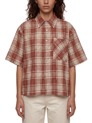Unisex Plaid Boxy Short Sleeve Shirt – Oversized Casual Button-Up Shirt