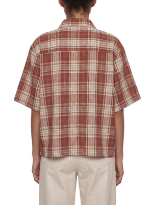 Unisex Plaid Boxy Short Sleeve Shirt – Oversized Casual Button-Up Shirt