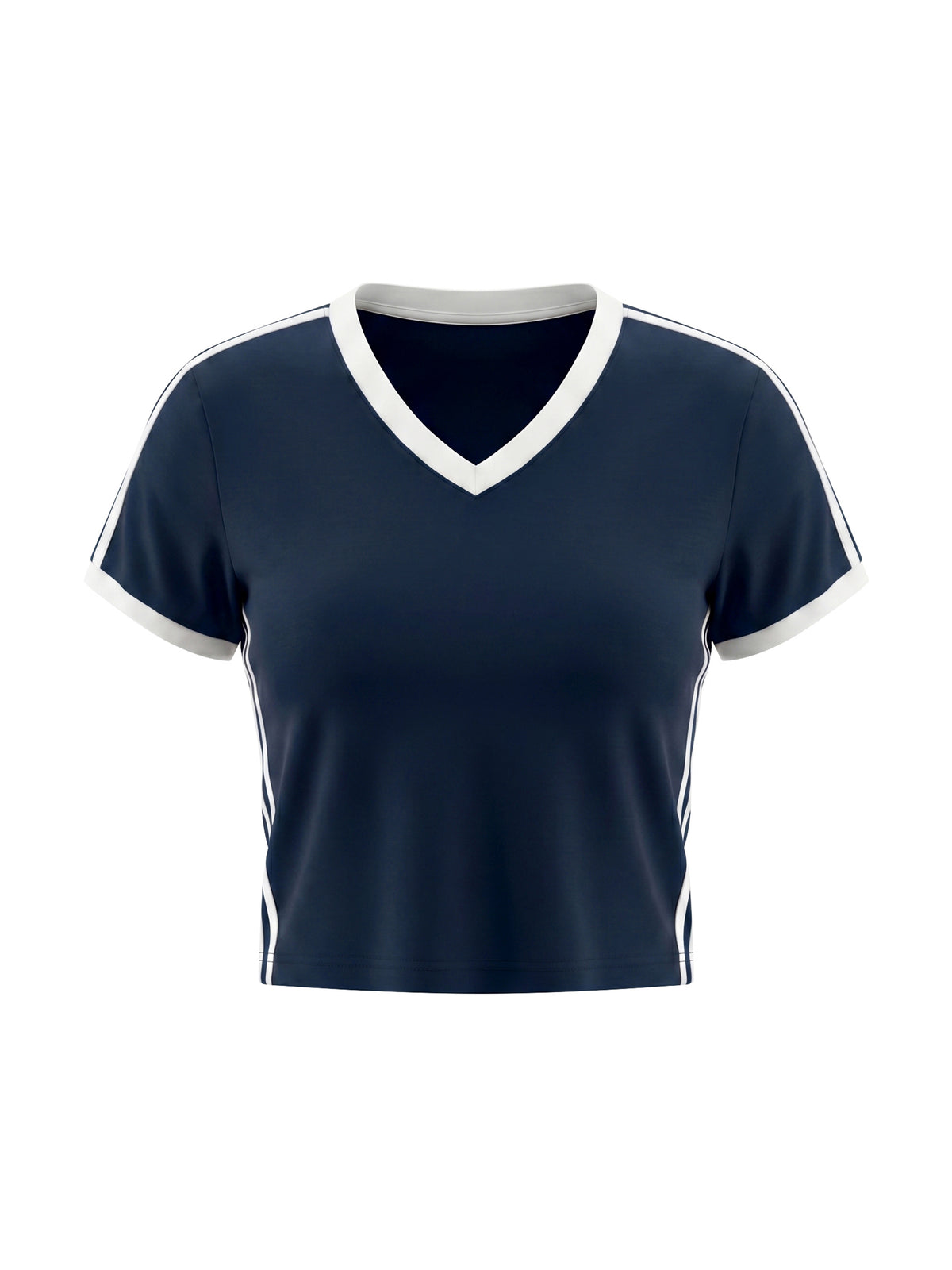 Women's Retro Binding V-Neck Crop T-Shirt – Slim Fit Vintage Crop Top