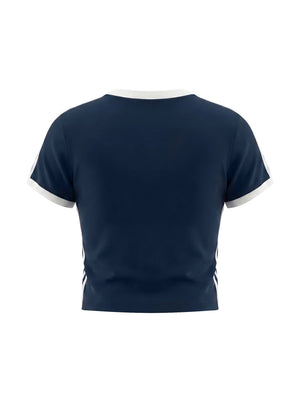 Women's Retro Binding V-Neck Crop T-Shirt – Slim Fit Vintage Crop Top