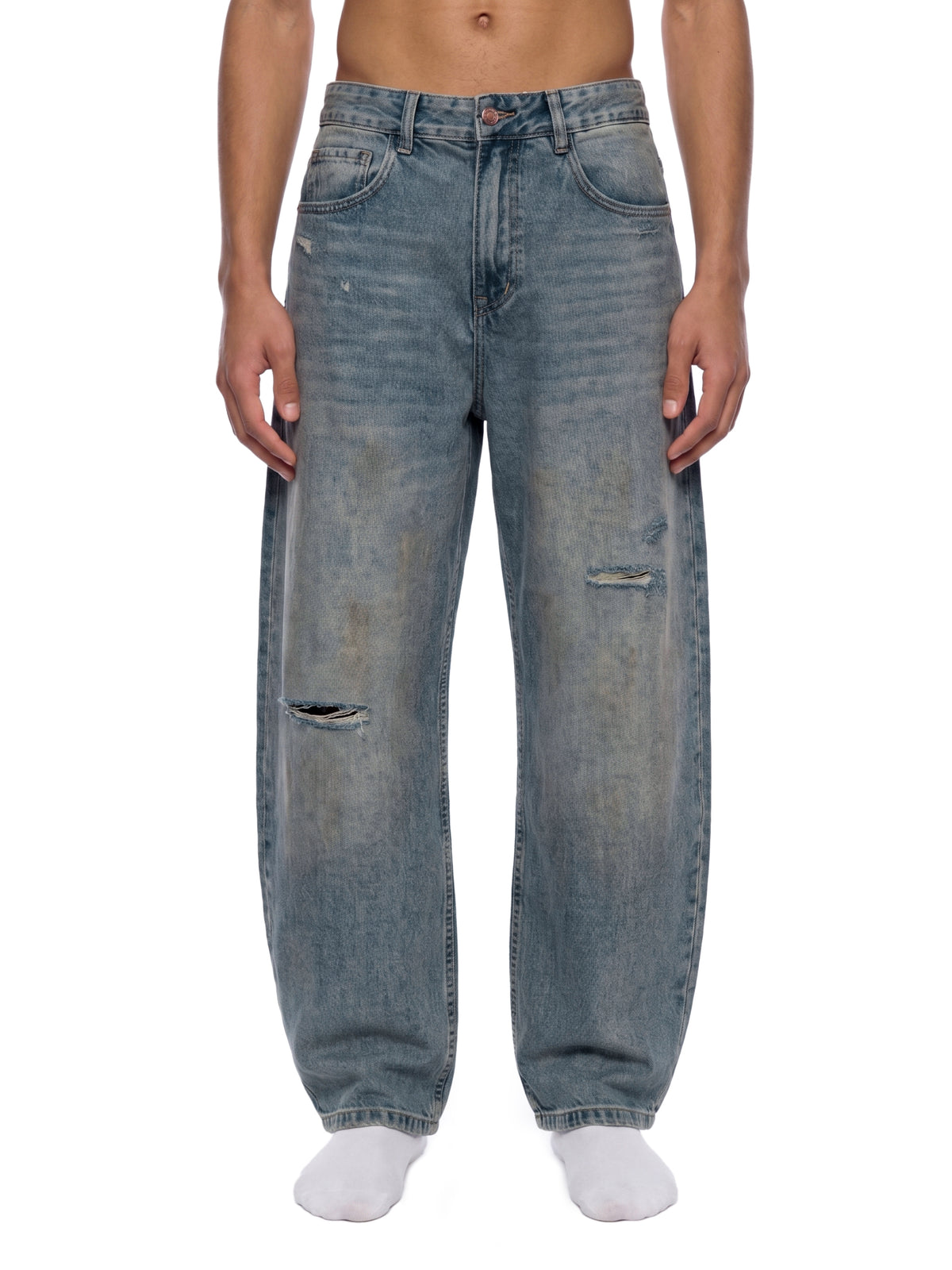 Men's Distressed Barrel Leg Jeans – Relaxed Fit Premium Denim Pants
