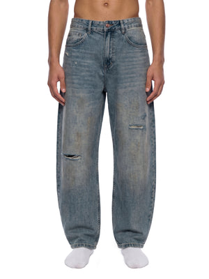 Men's Distressed Barrel Leg Jeans – Relaxed Fit Premium Denim Pants
