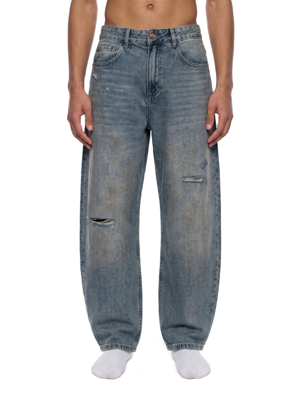 Men's Distressed Barrel Leg Jeans – Relaxed Fit Premium Denim Pants