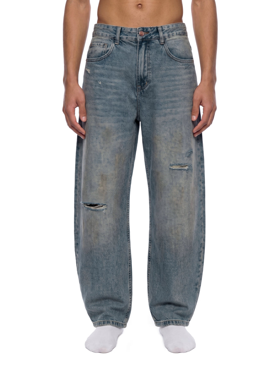 Men's Distressed Barrel Leg Jeans – Relaxed Fit Premium Denim Pants