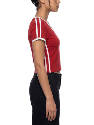 Women's Retro Binding V-Neck Crop T-Shirt – Slim Fit Vintage Crop Top